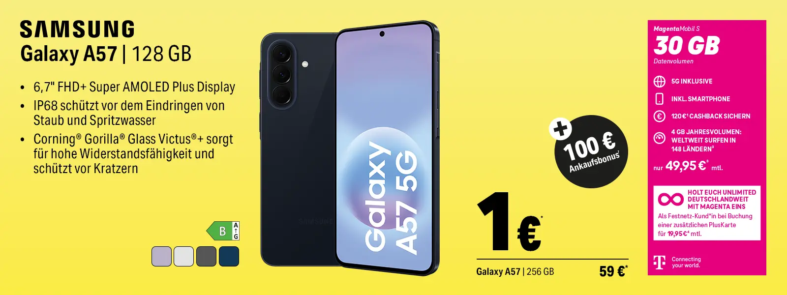 Werbebanner: Samsung Galaxy A57 128 GB Smartphone mit 5G und AMOLED-Display